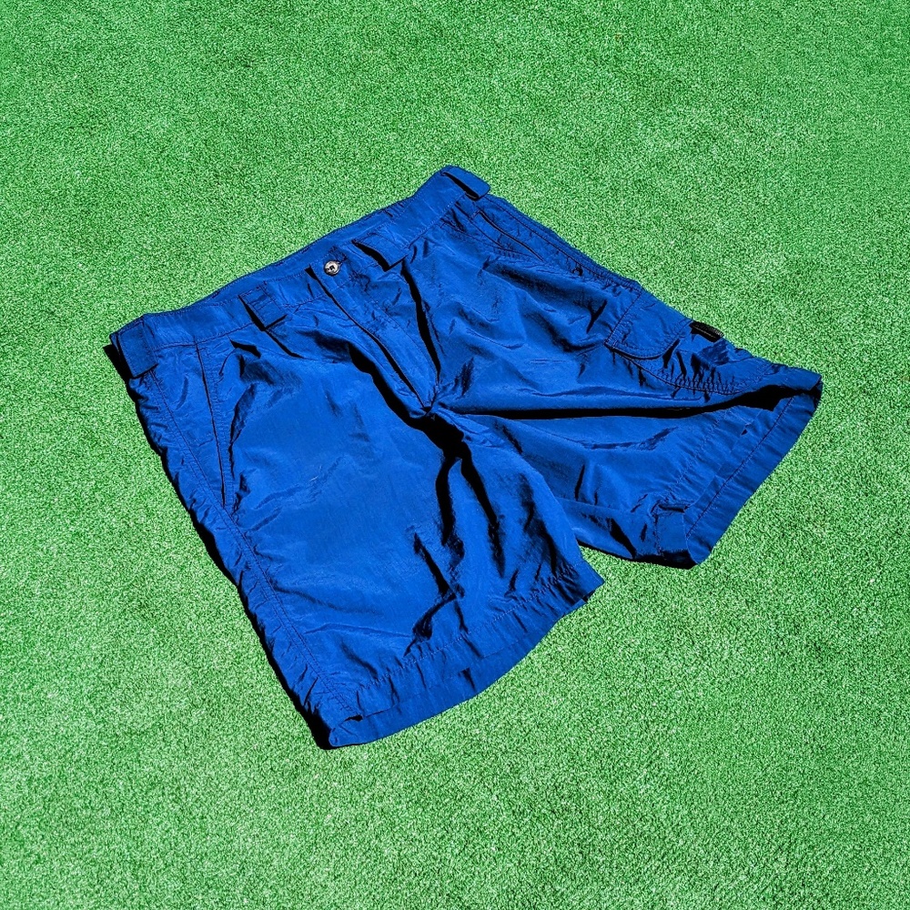TravelSmith Quick Response Secure Pleated Holiday Mens Med Navy Cargo Shorts EUC